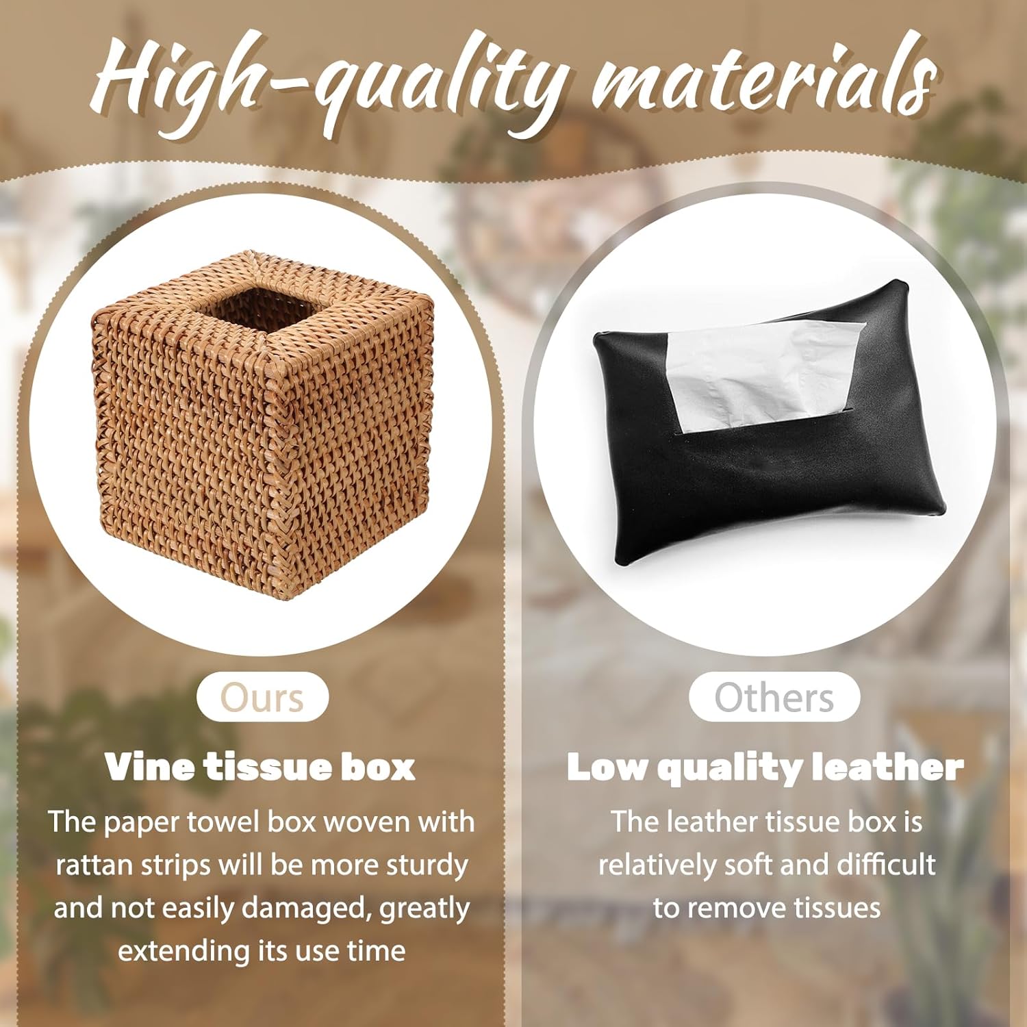 2 Pcs Rattan Tissue Box Cover Natural Woven