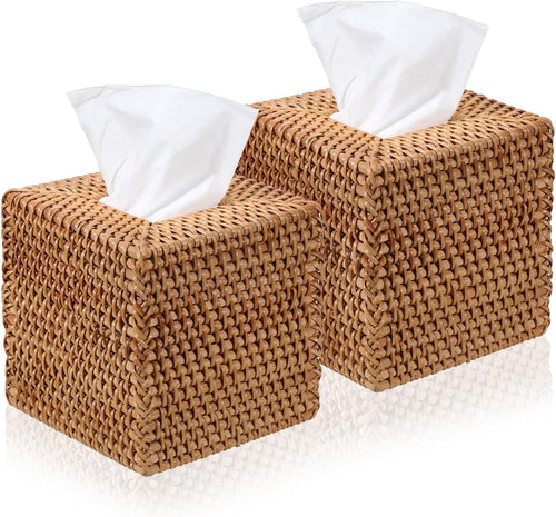 2 Pcs Rattan Tissue Box Cover Natural Woven