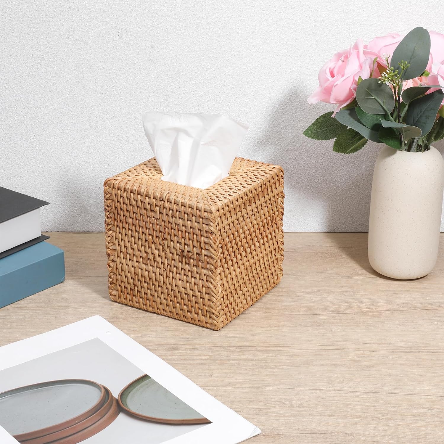2 Pcs Rattan Tissue Box Cover Natural Woven
