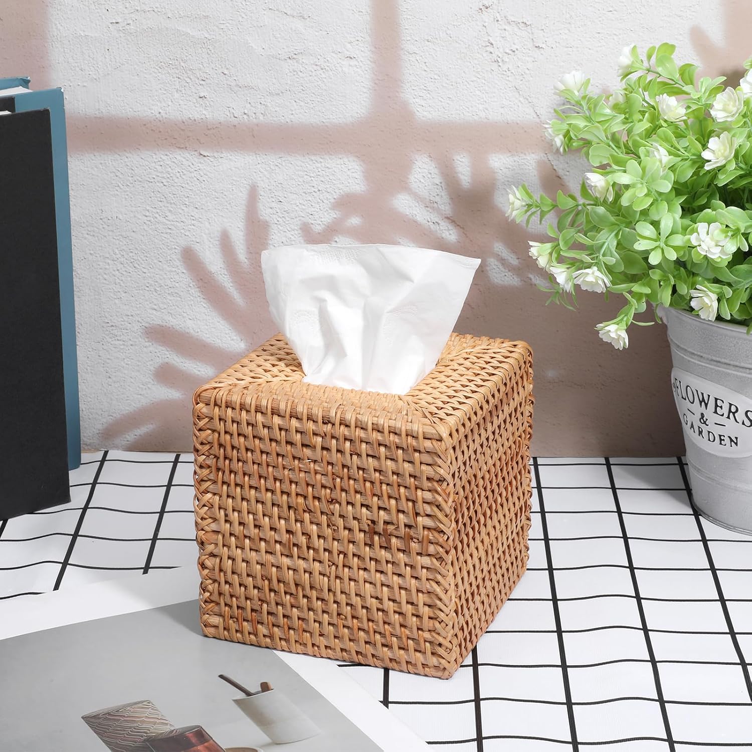 2 Pcs Rattan Tissue Box Cover Natural Woven